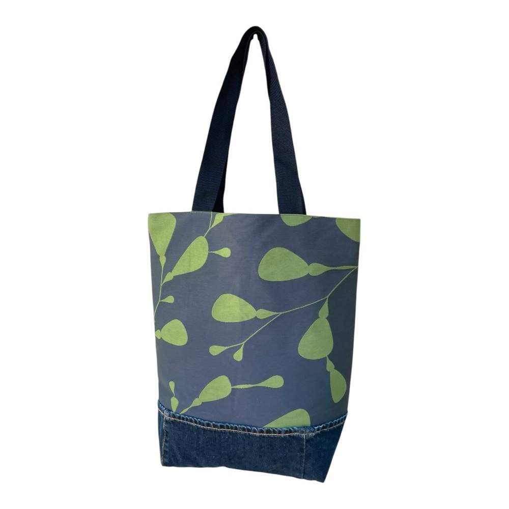 Silk Road Large Canvas Green Leaf Print with Jean Detail Tote Bag